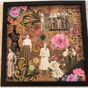 Old Fashioned Ladies Vintage Retro Photos Framed Handmade Collage Wall Art